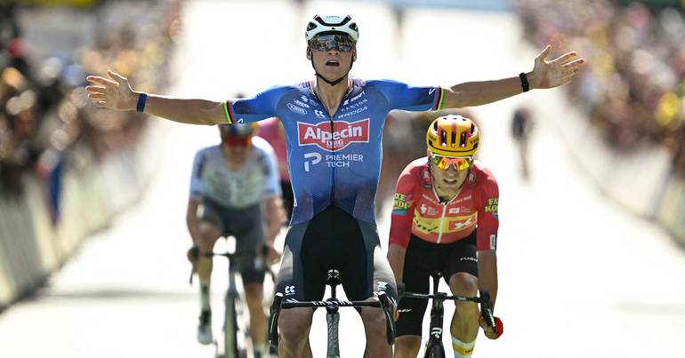 Van der Poel rides to victory in Tour de France stage nine, Pogacar retains yellow