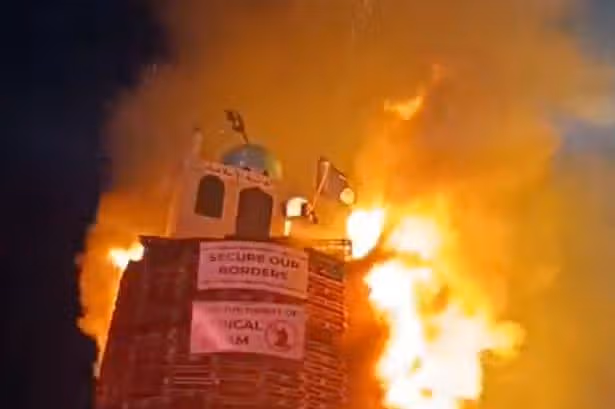 Man charged after replica of mosque placed on bonfire in Northern Ireland
