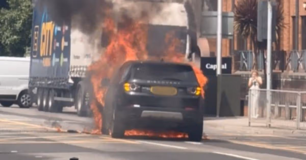 Dramatic car fire shuts busy Cardiff city centre road