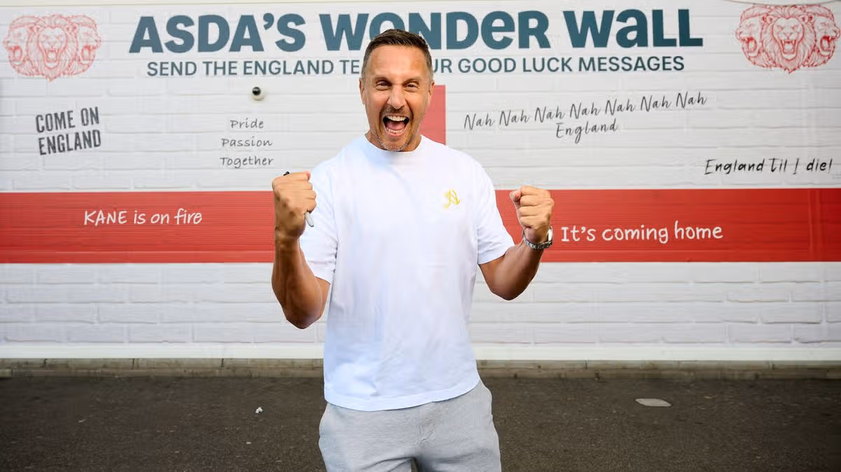 Asda builds giant 'Wonderwall' as England fans rally behind Three Lions ahead of Norway clash