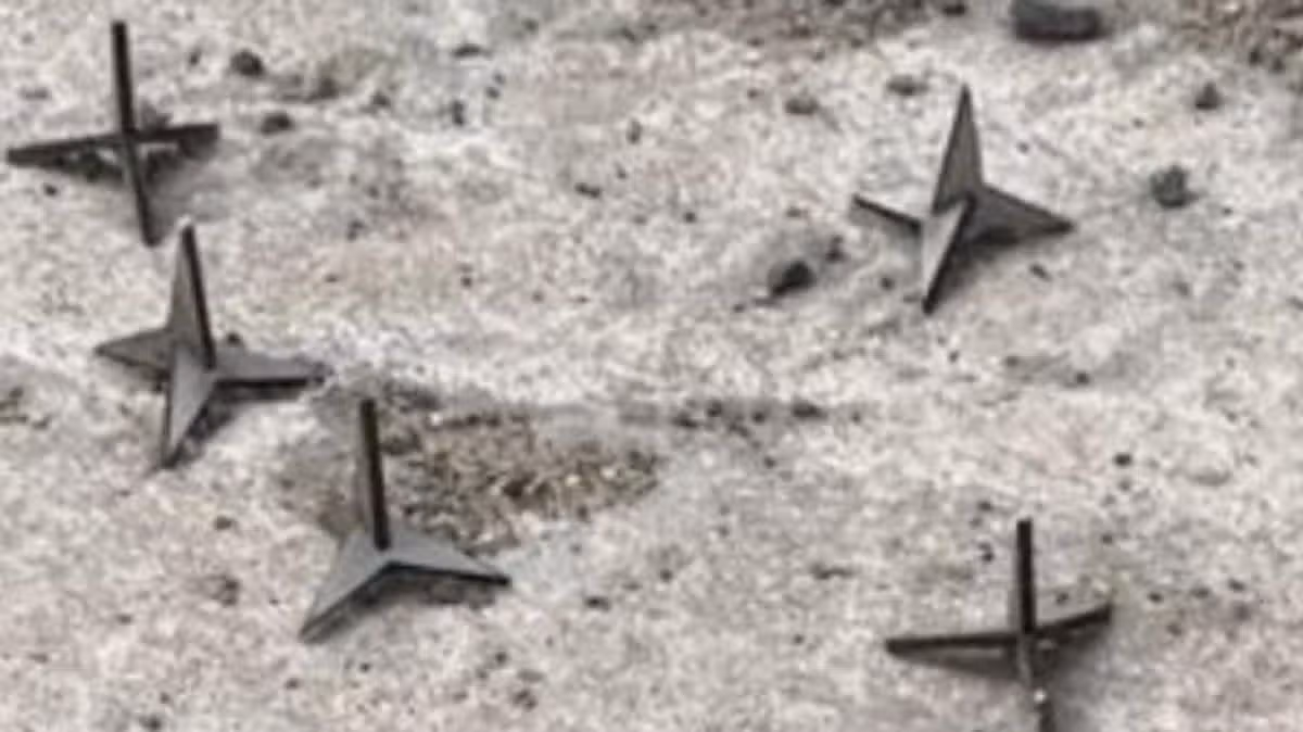 Somebody keeps leaving metal spikes in the middle of a public pathway