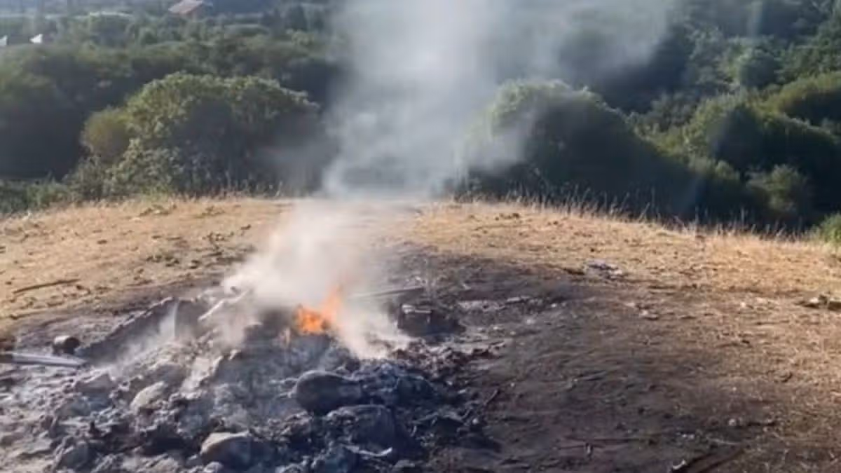 Big fire left burning on dry field reportedly fuelled by stolen lawnmower