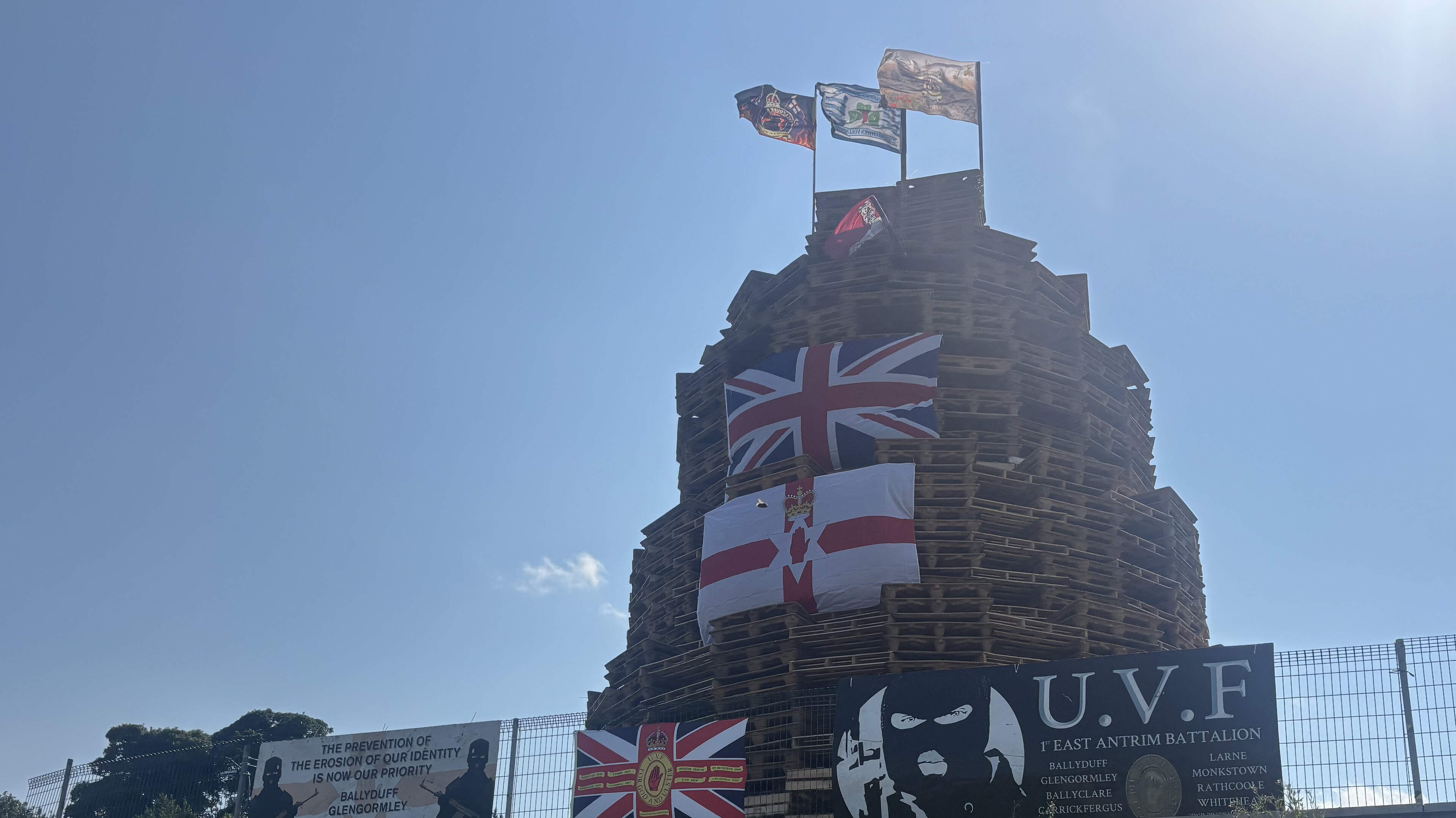 Ratepayer-funded ‘community space’ used for bonfire covered in UVF flags