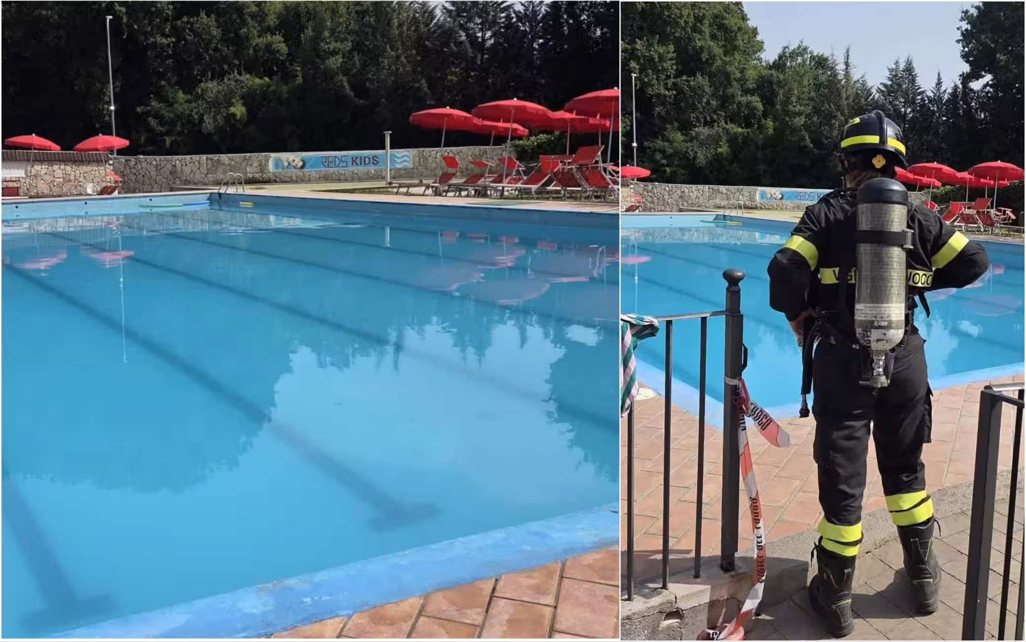 Ocho plasterizados para una fuga de cloro en la piscina, niño codificado rojo