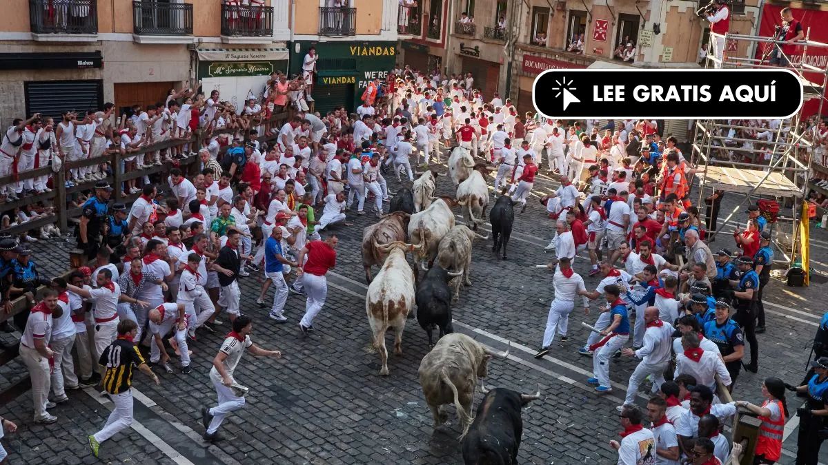 Second Sanfermines Entrance with a Fast Race with Cebada Gago Bulls