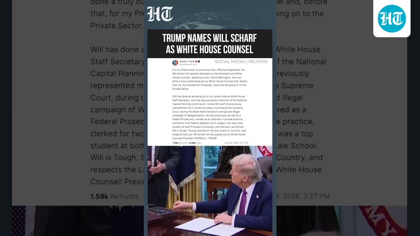 Trump nomme Will Scharf comme conseiller de la Maison Blanche, remplaçant David Warrington
