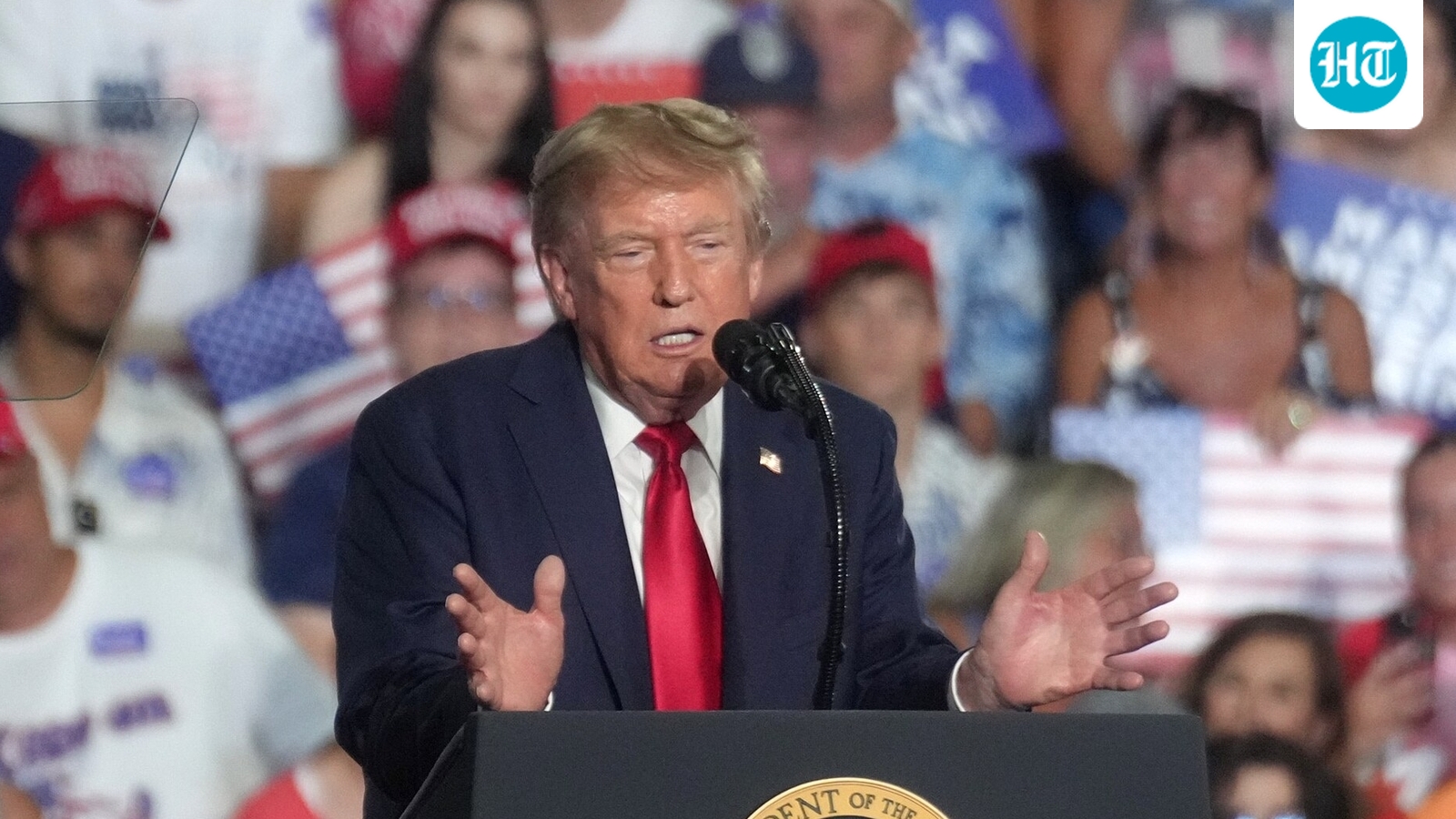 Trump rally security ejects protester wearing ‘kill your local pedophile’ shirt